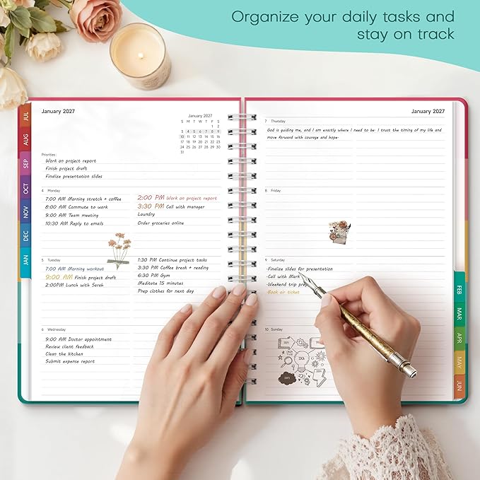 Planner 2026-2027 Monthly and Weekly Academic Planner July 2026 - June 2027, Hardcover Calendar 2026-2027 Agenda Daily Planner for Student Teacher School Office Supplies, 7.4" x 10.2", Happy Stripe