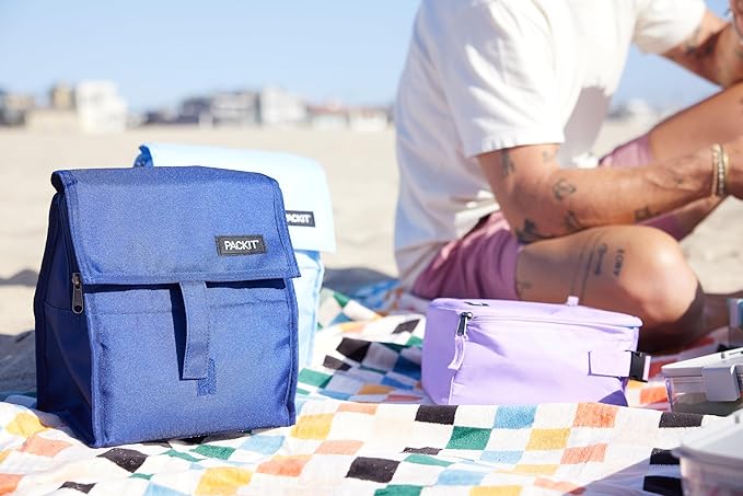 PackIt(R) Freezable Lunch Bag, True Blue, Built with EcoFreeze(R) Technology, Foldable, Reusable, Zip and Velcro Closure with Buckle Handle, Designed for Work Lunches and Fresh Lunch On the Go