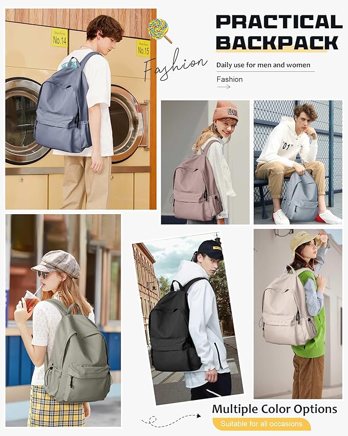 Beige Backpack for School Women Girls, Waterproof Bookbag Cute High School Back Pack for Men Teen Boys, Lightweight Travel College Backpack Mochilas Escolares para Casual Daypack Rucksack