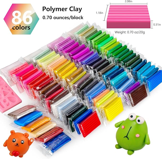 CiaraQ Polymer Clay 86 Colors Starter Kit - Oven Bake Modeling Clay for Kids & Artists, Non-Sticky DIY Clay with Sculpting Tools, Fun Gift for Children Ages 4+, 4.4 lb