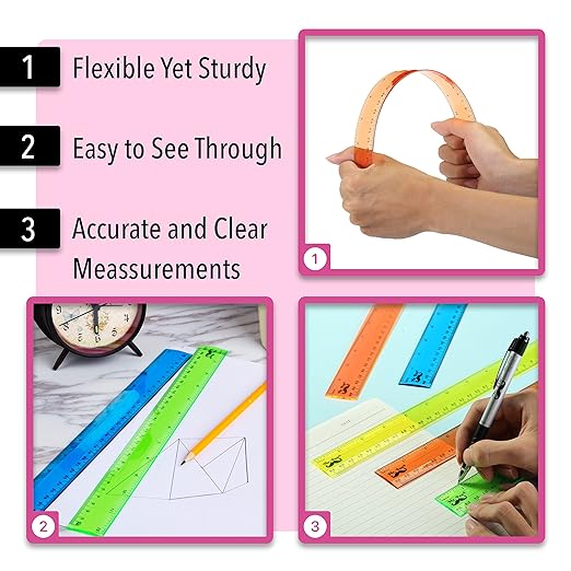 Mr. Pen- Plastic Rulers, 12 Inch, 6 Pack, Assorted Colors, Scratch-Resistant Design with Inches and Centimeters, Durable Transplant Rulers for Crafting Office & School, School Supplies