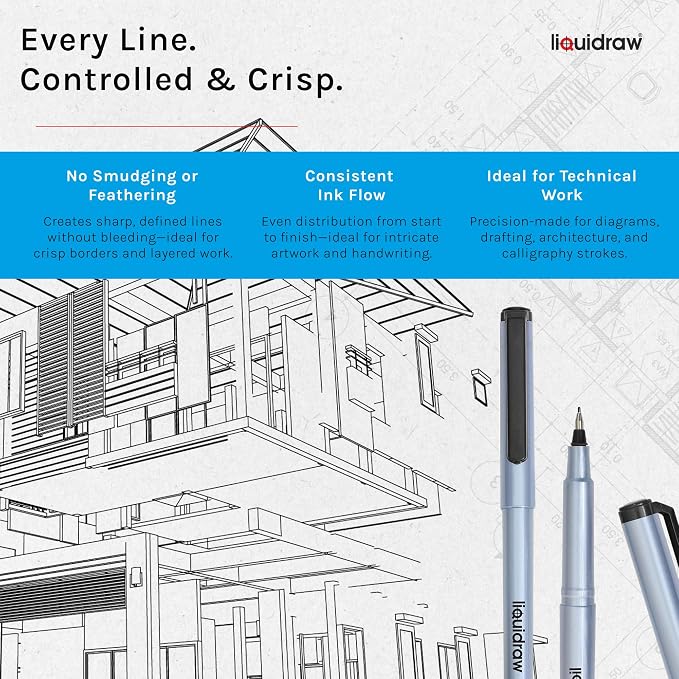 Liquidraw Black Colored Fineliner Pens, Fine 0.5mm Tip, Set of 10