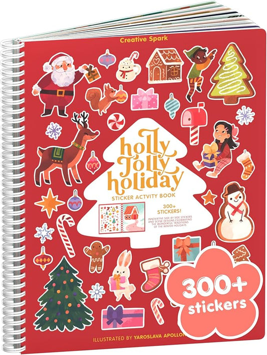 Holly Jolly 300+ Kids Sticker Book by Cupkin Toddler Christmas Coloring and Sticker Book, Road Trip Essentials, 8 Coloring Pages 8 Side by Side Scenes for Ages 2–8 Years