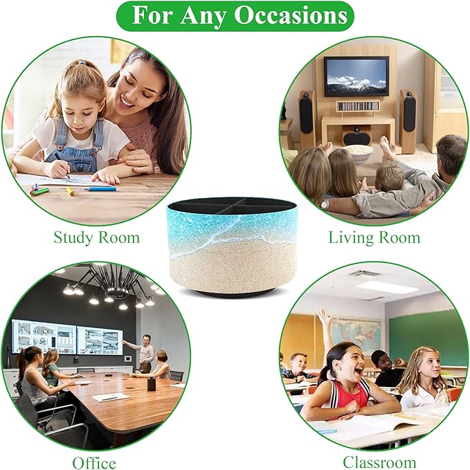 Round Leather Art Supply Organizer,Remote Control Holder,360 Degree Rotating,Multi-Functional Pencil Holder,4 Compartments Desktop Stationary Organizer(1-Sandbeach)