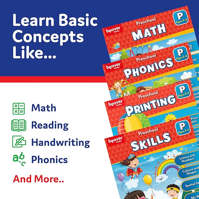 Head Start Workbooks for Kids Ages 3-5, Fun Preschool Workbooks for Learning Reading and Writing Basics, Before School Workbooks with Math, Printing, Phonics, and Skills