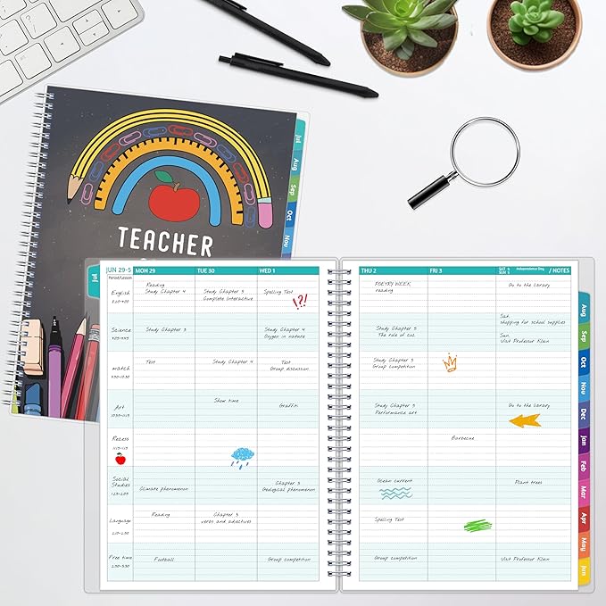 GoiUnlt Teacher Planner 2026-2027, JUL. 2026 – JUN. 2027, Lesson Planner 2026-2027 Academic Year, with Tabs, Thick Paper, 2-Sided Pocket, 8.6″ x 11″ Daily Weekly and Monthly Calendar with 8 Periods