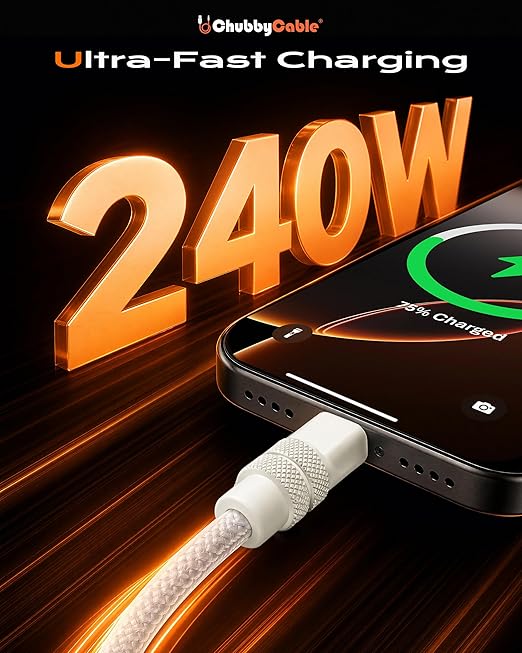 chubbycable Flex USB C to USB C Cable 240W Fast Charging Soft Braided Heavy-Duty Type C Charger 6.6FT for iPhone 17, MacBook Pro, Samsung Galaxy, Black