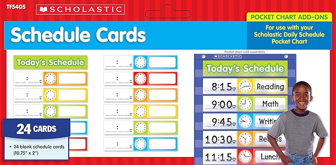 Scholastic Teacher's Friend Schedule Cards Pocket Chart Add-ons, Multiple Colors - Chart not included (TF5405)