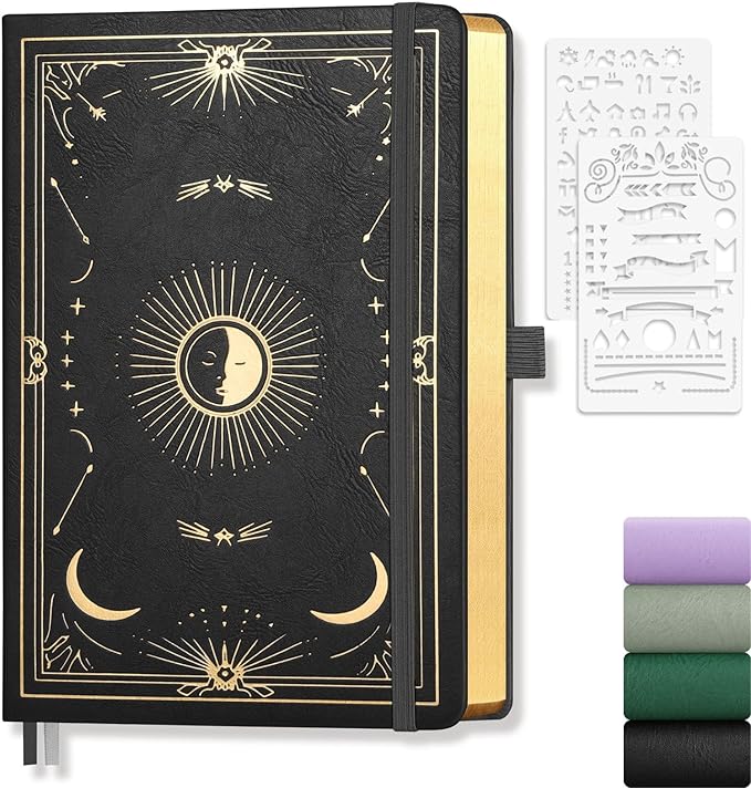 Dotted Journal for Women Men, 192 Pages A5 Notebook Journal, Hardcover Notebook with 100Gsm Thick Pages, Leather Note Book for Writing, Travel, Business, Office, Prayer 5.7 x 8.3,Black