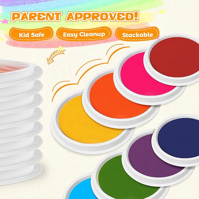 7 Inch Ink Pad Pads for Kids Washable, Large Stamp Pad with 8 Vibrant Colors, Non-Toxic Finger Paint & Stamp Pads Set for Arts and Crafts, Perfect for Children's DIY Projects, Home School Use