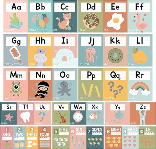 Hadley Designs Alphabet for Classroom Wall Decor - ABC Posters for Classroom Wall Chart Preschool & Kindergarten, ABC Letters & Number Line Elementary, Alphabet Cards, Boho Classroom Decor