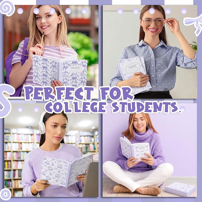 Fullhawl 6 Pack Composition Notebook College Ruled Bulk Purple Cherry Composition Notebook Aesthetic for Back to School 110 Pages 9-3/4 X7-1/2 Cute Lavender Bow Journal for First Day of School