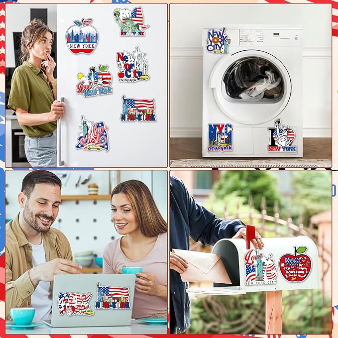 Wxiben New York Fridge Magnet - 12Pcs New York Souvenirs Gifts NYC Refrigerator Magnets USA Flag Statue of Liberty Fridge Magnetic Stickers for Home Office Kitchen Locker Traveler Tourist Gift