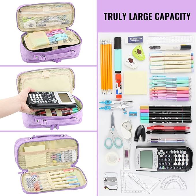 JOINPRO Large Capacity Pencil Case, 4 Compartment Pen Pouch Organizer with Double Zipper, Storage Bag for School, Office, Teen Girl Boy Men Women