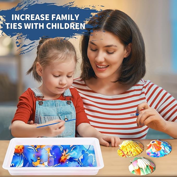 Ci Vetch Water Marbling Paint Kit for Kids, Arts & Crafts, Non-Toxic, Age 3-12, Includes 6 Colors, 10 Sheets, Tools, 12 Shells, 2 Display Boxes