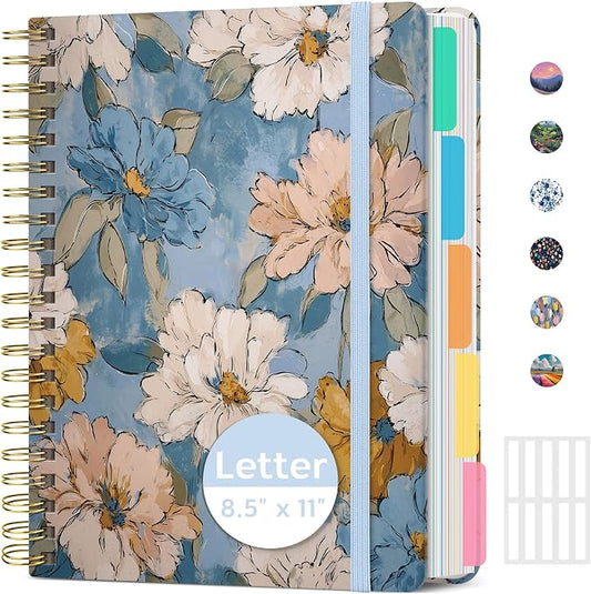 Taja Pretty Large Spiral Lined Notebook for Work with 5 Removable Dividers