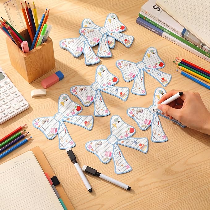 Crtiin 42 Pcs Back to School Bow Magnetic Name Tags Set for Lockers 4 Inch Notebook Design Bow Dry Erase Labels Magnetic Reusable Name Tags for First Day of School Whiteboard Classroom Party Decor
