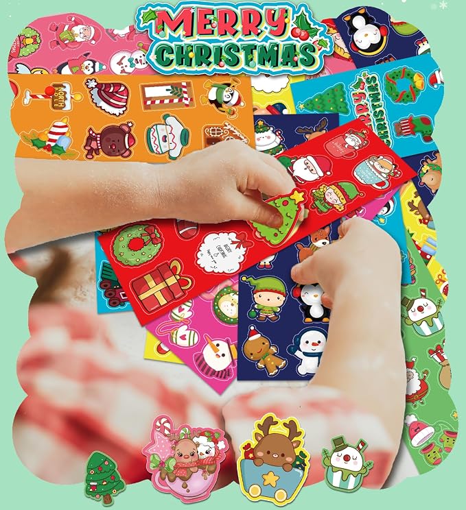 Christmas Stickers, Stocking Stuffers for Kids, 40 Sheets with 400 Stickers | Christmas Stickers for Kids, Christmas Crafts for Grandkids, Xmas Games Party Favors Supplies Gifts for Kids Ages 3 4 5 6 7 8