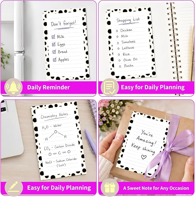 Lined Sticky Notes 4x6 in, 2 Pack Large Cute Notepads with Lines Self-Stick Note Pad, Funny Memo Pads Strong Adhesive for Office, Home Cute Polka Dots