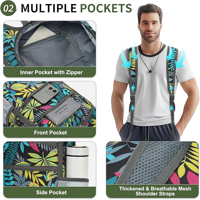 20L Lightweight Hiking Daypack, Foldable Travel Packable Backpack for Men Women for Cycling Camping Outdoor (Leaf Print)