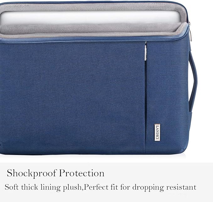 LANDICI 360° Protective Laptop Sleeve 13-14 Inch, Computer Bag Carrying Case for MacBook Air 13 M1/M2, MacBook Pro 13/14, Chromebook 14, Slim, Shockproof, Waterproof, Blue