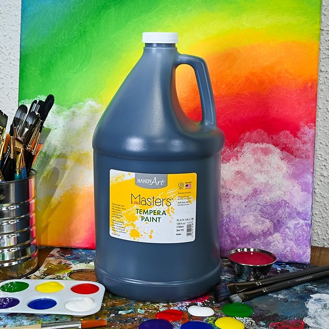 Handy Art Little Masters Tempera Paint, Black, Gallon 128 oz Bottle, Bright & Mixable, High Opacity, Washable Colors for Classroom, Students, Kids, Young Artists, Safe & Non-Toxic, Made in USA