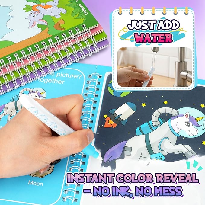 CMTOOP 5 Pack Water Coloring Books for Toddlers 1-3 - Mess Free Painting for Kids & Reusable Magic Water Activity Book - Aqua Art Travel Toys & Educational Arts and Crafts Gifts for Boys Girls Age 2-4