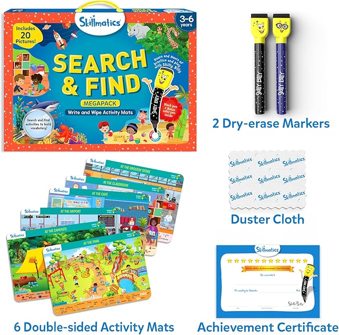Skillmatics Search and Find Megapack Educational Game - Reusable Preschool Learning Activities, Perfect for Toddlers & Kids Who Love Toys, Art & Crafts, Builds Vocabulary, Gifts for Ages 3, 4, 5, 6