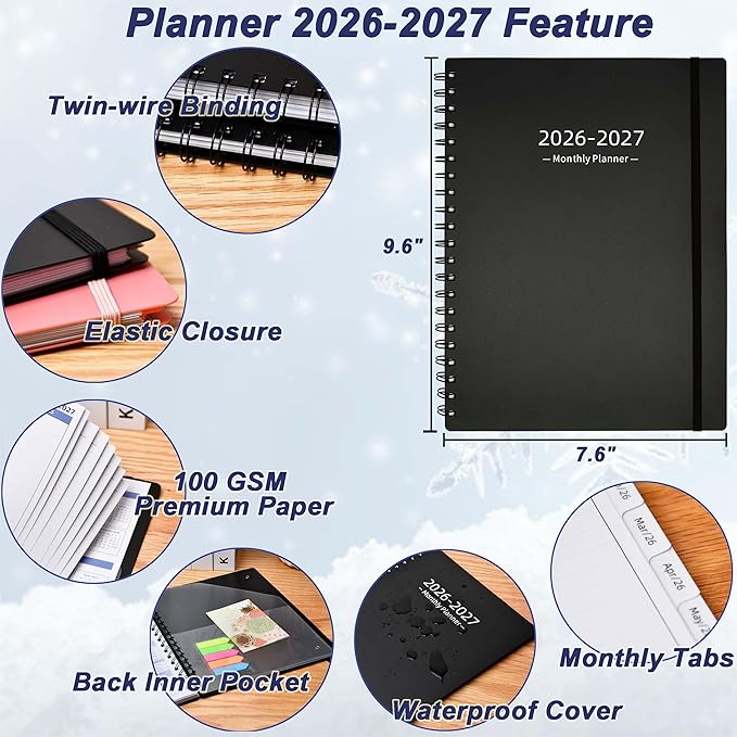 Monthly Planner 2026-2027 (7.6'' x 9.6''), from Jul 2026-Dec 2027, 18 Months Calendar Book, 2026 Agenda Planner with Tabs & Pocket, Black
