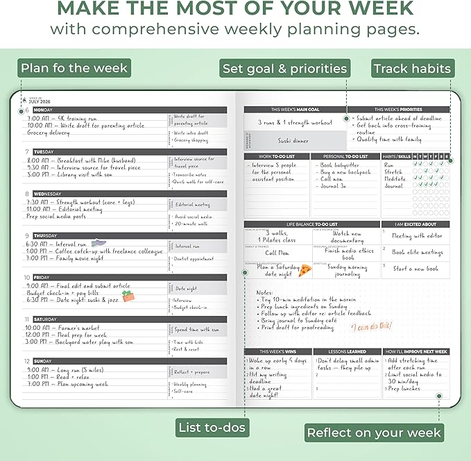 Clever Fox Planner PRO Dated (Jan 2026–Jan 2027) Weekly & Monthly Life Planner to Increase Productivity, Time Management and Hit Your Goals – Organizer, Gratitude Journal – A4 Size (Forest Green)
