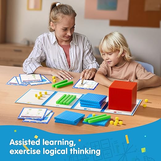 TOMMYHOME Base Ten Blocks with Place Value Chart 12 Boxes - Math Manipulatives for Kids.Counting Blocks for Math to Help Educate Kindergarten Teachers