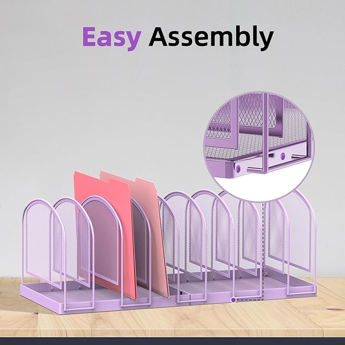 SUPEASY File Organizer 9-Section Mesh Desk Organizer, Upright File Organizer Desktop Organizer File Sorter, File Folder Holder for Office Supplies, Purple (Pack of 2)