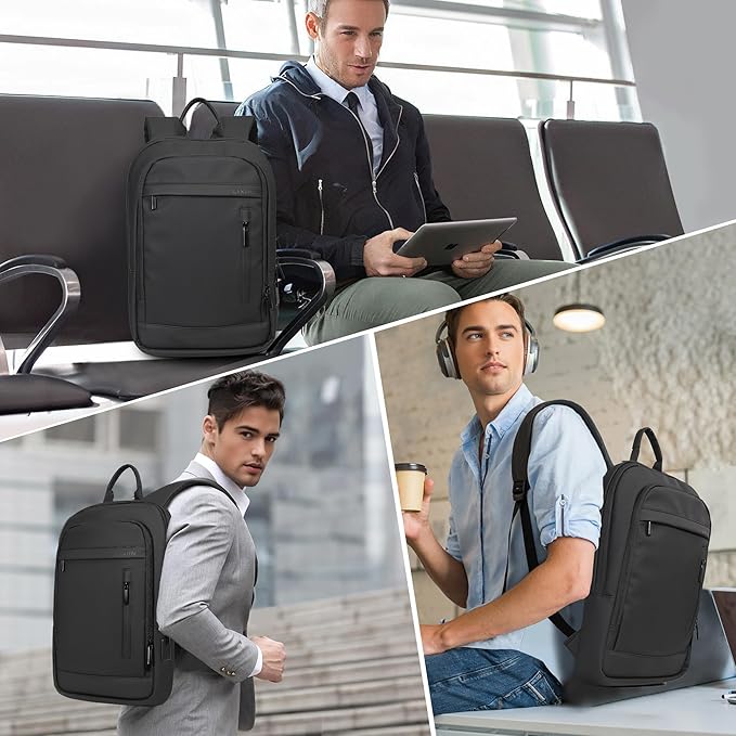 Business Backpack for Men Lightweight Commute Laptop Backpack Anti-Theft Water Resistant Backpack for 15.6 Inch Computer for Daily Office Work with Small Bag (Black, 15.6")
