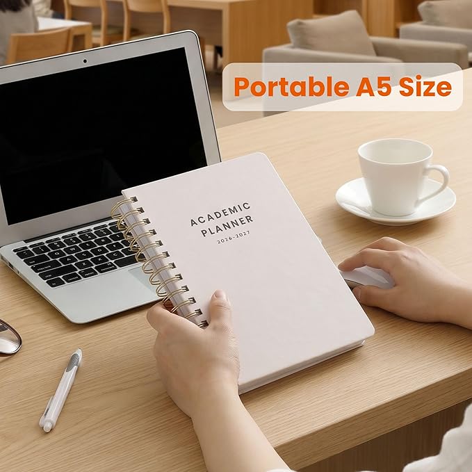 Academic Planner Aug 2026-Jul 2027, A5 Size, Student Planner with Monthly & Weekly Layout, Spiral Planner with Tabs, Class Schedule, Major Deadlines & Project Planning (Cream White)