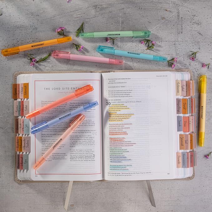 DIVERSEBEE Dual Tip Bible Highlighters and Pens No Bleed, 8 Pack Assorted Pastel Colors Quick Dry Highlighters Set, Cute Markers for Bible Study Journaling School Office Supplies and Accessories