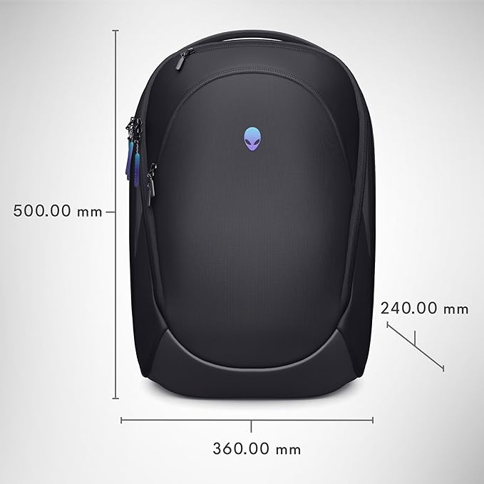 Alienware 18 Backpack - AW7825P - 28L Capacity, 3D Breathable Mesh, Magnetic Pocket Organizers, RFID Safe Pocket, Weather resistant, 3D Iridescent Reflective Alienware logo - Alienware Black