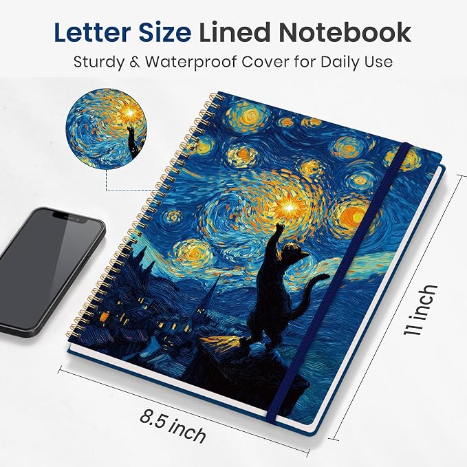 Taja Large Spiral Lined Journal for Women and Men, Notebook for Work
