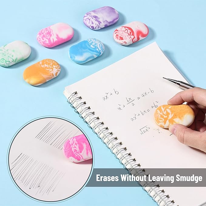 Mr. Pen- Marble Pencil Erasers, 12 Pack, 1" x 2", Soft Rubber Marble Pencil Erasers for School, Office, Art Sketching, Homework, Exams, Clean Smudge-Free Correction