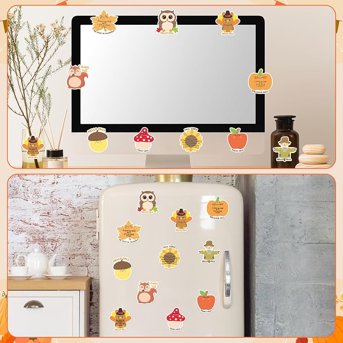 Xqumoi 30 Pack Welcome Fall Sticky Notes - Total 600 Sheets - Thanksgiving Turkey Pumpkin Scarecrow Self Sticky Writing Memo Pads for Autumn Party Favors Office School Supplies Goodies Bag Filler