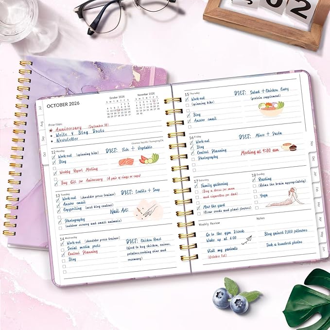 Lonely Oak Academic Planner 2026-2027, Daily Weekly and Monthly Agenda Planner 6.18" x 8.5" with Tabs, 12 Months Spiral School Year A5 Calendar from Jul.2026 to Jun.2027 for Student and Teacher (Purple Marble)