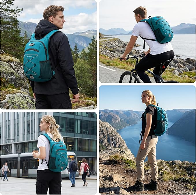 Ultra-Light Soft Daypack 15L/20L, Cushioned Breathable Back Panel Backpack, Lightweight Packable Travel Backpack (Green, 15L)