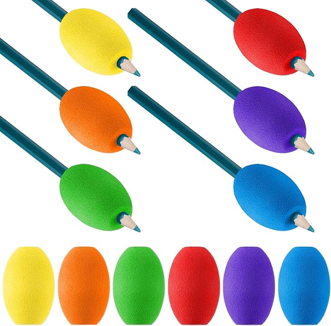 Outus 12 Pieces Egg Pencil Pen Grips Adults Egg Handwriting Grips Pen Stylus Foam Writing Aid Soft Cushioned Foam for Handwriting, Drawing Adults Right or Left Handed Use (Assorted Color)