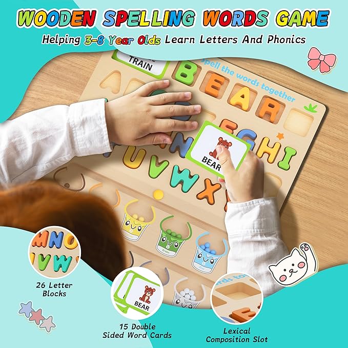 3 IN 1 Double Sided Montessori Toys- Magnetic Color and Number Maze, Toddler Wooden Alphabet Puzzles, Dry Erase Board, Preschool Learning Activities Toys for 3 4 5 6 Years Old Kids Girls Boys