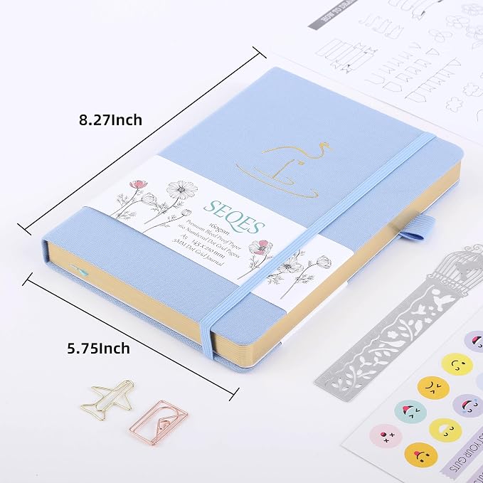 A5 Bullet Dotted Journal Notebook | 160gsm Thick Bleedproof Paper, Lay Flat Binding, 160 Numbered Pages | Hard Cover Dot Grid Notebook/Bullet Journals for Creatives & Professionals(Crane)