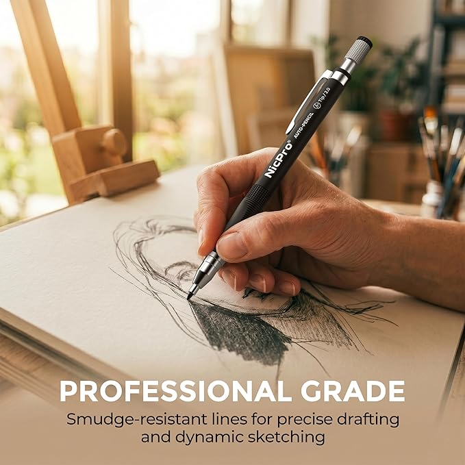 Nicpro 29 Pieces 2mm Mechanical Pencil Set, 9 PCS Drafting Carpenter Pencils 2.0 mm for Art Drawing Sketching construction with 192 Lead Refills Pre-Sharpen HB & 2B & Colors, 2 Erasers, 2 Sharpener