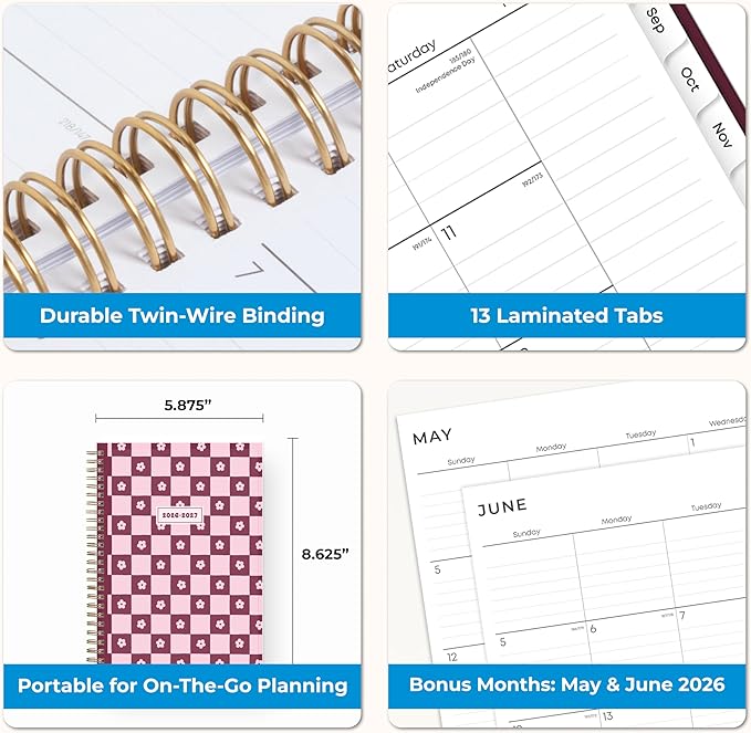 Blue Sky 2026-2027 Weekly and Monthly Academic Year Planner Calendar, July 2026 - June 2027, 5.875" x 8.625", Flexible Pocket Cover, Wirebound, Laminated Tabs, Includes Extra 30 Sheets of Notes, Mayla