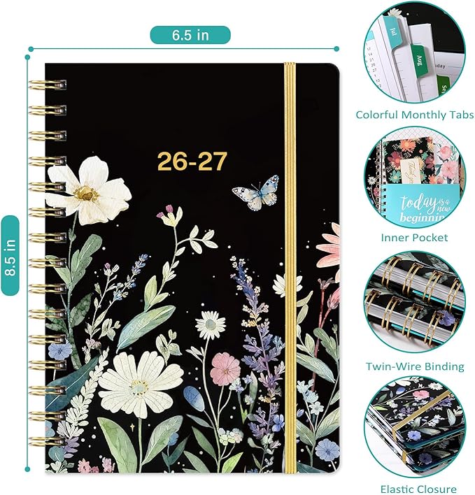 Planner 2026-2027 - Academic Planner 2026-2027, July 2026 - June 2027, 6.5” x 8.5”, Weekly and Monthly Planner, 26-27 Calendar Planner, Colorful Tabs, Back Pocket, Holidays, Hardcover