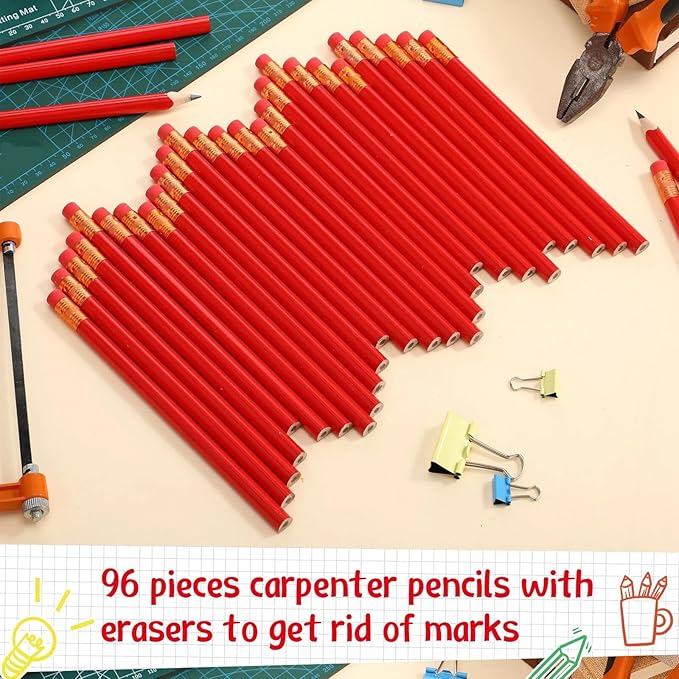 Fainne 96 Pcs Jumbo Pencil with Black Core Cedar Wooden Pencil with Eraser for Carpenters Students Teachers School Construction Woodworkers Beginners Office Workers(Red,Triangle)