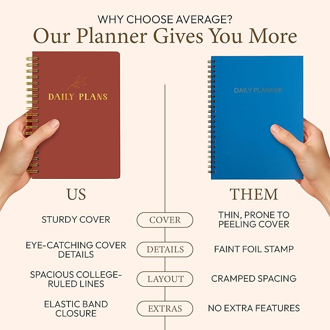 Undated Daily Planner with Hourly Schedule – Minimalist Notebook for Work, Home & Daily Writing | Simple Matte Notes for Goals, Appointments & Productivity, Elegant Cardstock Pages, Pink