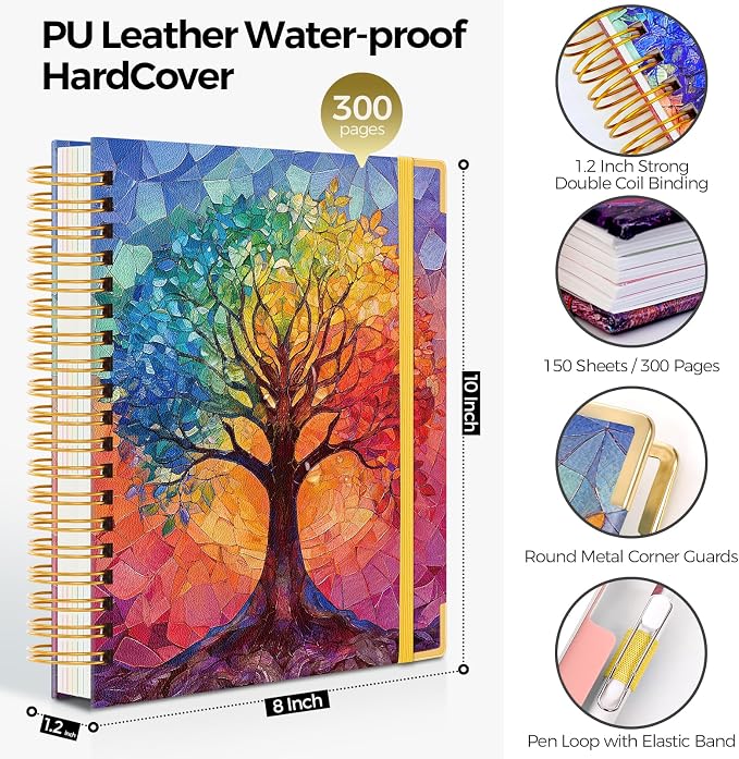SKYDUE Sprial Notebook With Dividers Tabs, 5 Subject Notebook College Ruled